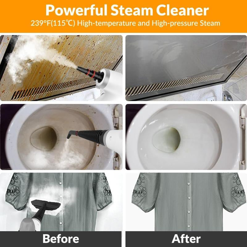 Portable Handheld Multi-Surface Steam Cleaner with 12 Accessories, 1050W High Power, Safety Lock, Fast Heat-Up, Chemical-Free Cleaning for Home, Car, Bathroom, and Kitchen Use